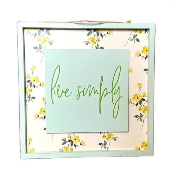 “Live Simply” 16x16 Framed Wooden Floral Hanging Wall Decor - Picture 14 of 15